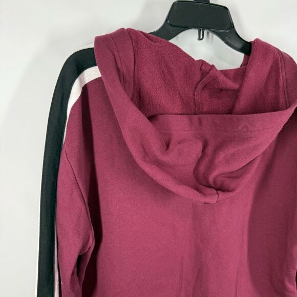 PINK Victoria's Secret Lace-Up Hoodie burgundy with black white stripe sleeves s - Picture 7 of 9